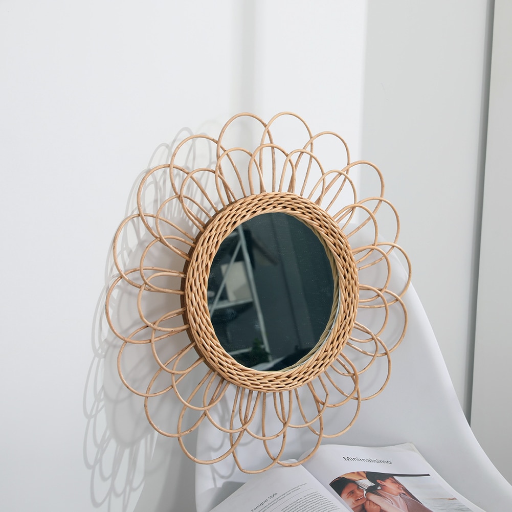 Wood Circle Mirror Hanging Decor