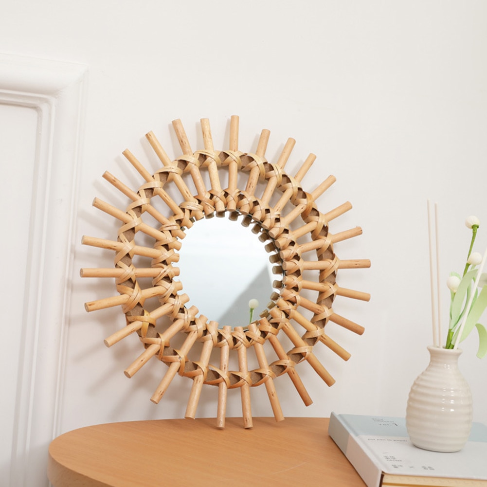 Wood Circle Mirror Hanging Decor