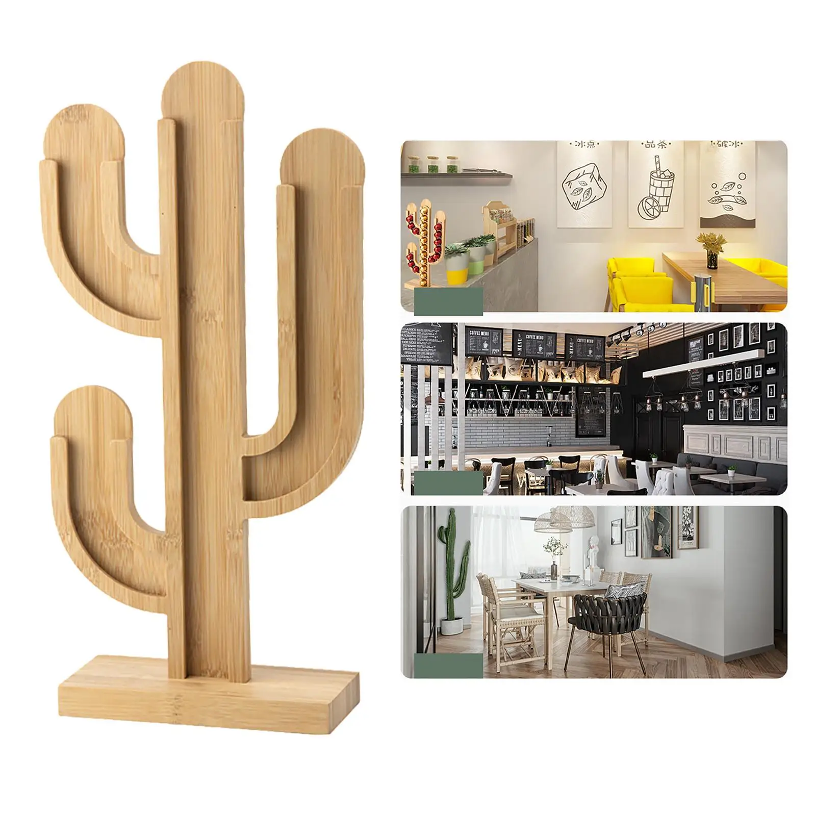 Wood Coffee Capsule Holder Cactus Shape Dispenser for Home Office Restaurant Coffee Pods Dispensing Tower Stand for