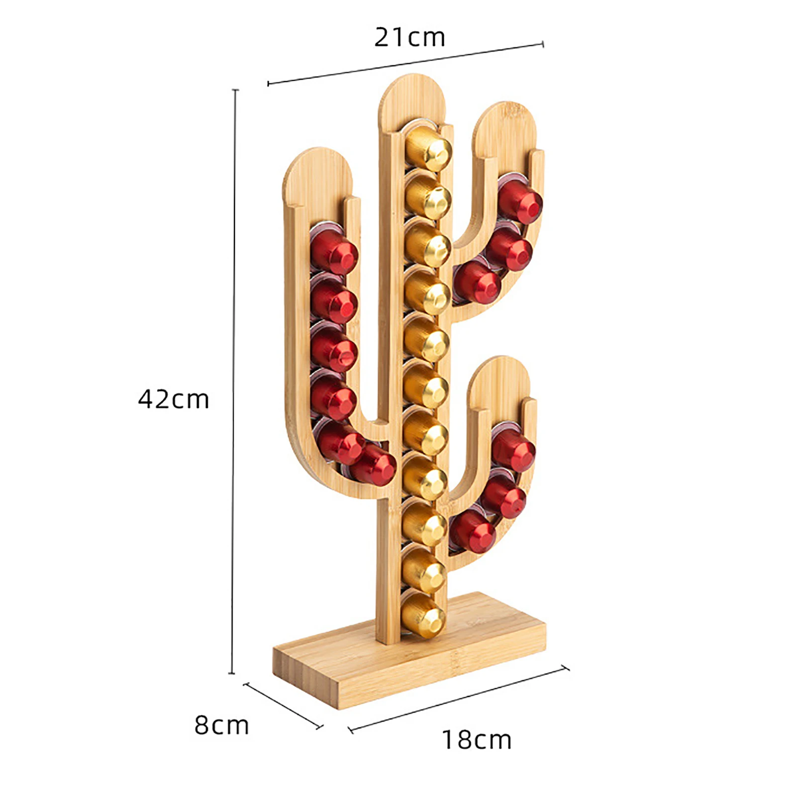 Wood Coffee Capsule Holder Cactus Shape Dispenser for Home Office Restaurant Coffee Pods Dispensing Tower Stand for