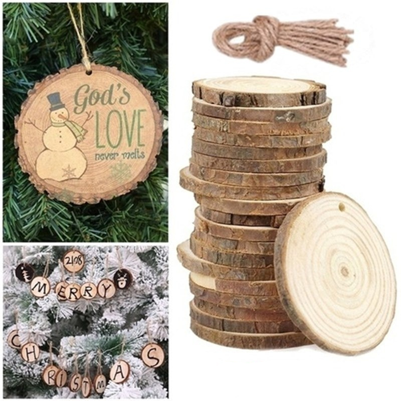 Wood Disc Ornaments with Rope (10pcs)