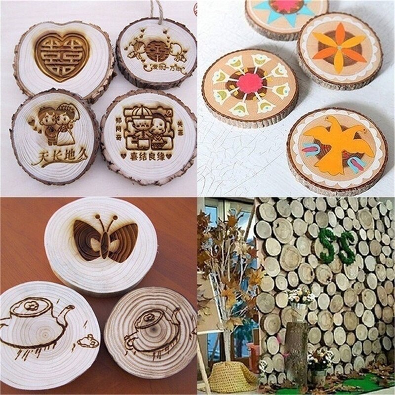 Wood Disc Ornaments with Rope (10pcs) Wood Disc Ornaments with Rope (10pcs)