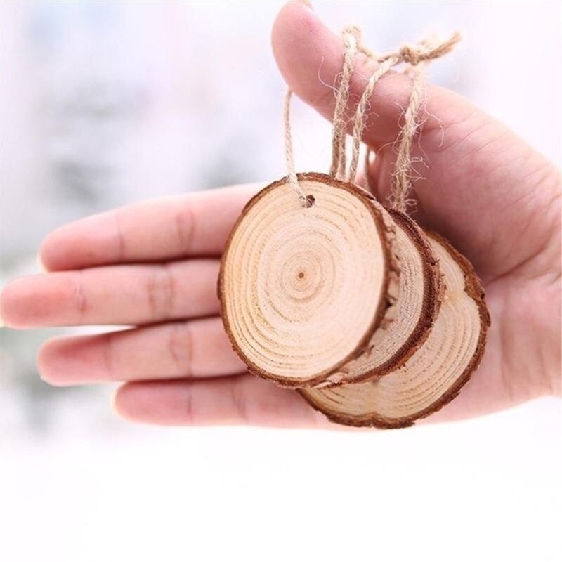 Wood Disc Ornaments with Rope (10pcs) Wood Disc Ornaments with Rope (10pcs)