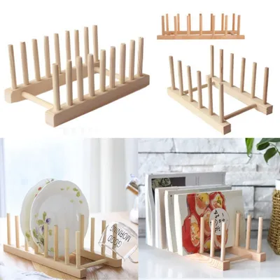 Wood Dish Rack Kitchen Plate Holder