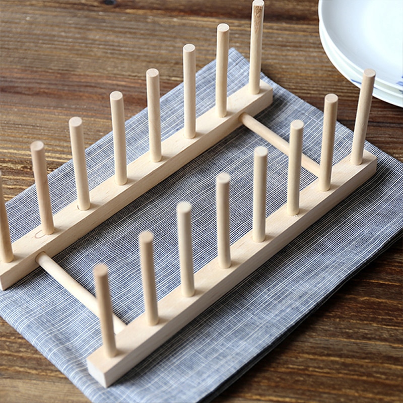 Wood Dish Rack Kitchen Plate Holder