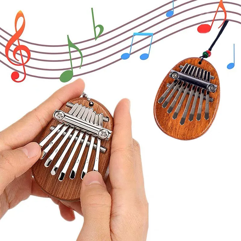 Wood Mini Thumb Piano Musical Toys 8 Tones Portable Beginner Finger Piano