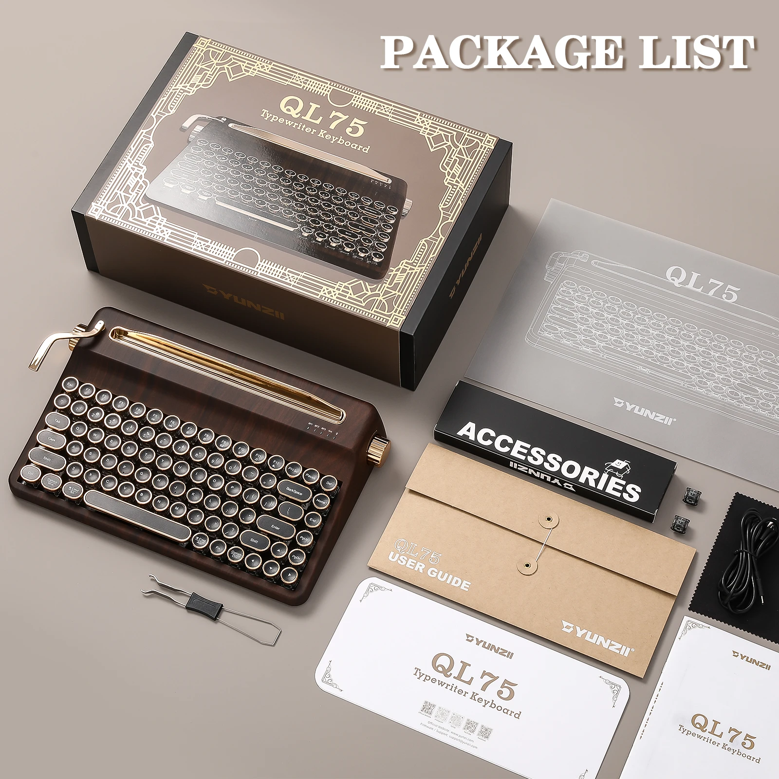 Wood QMK/VIA Mechanical Keyboard, Retro Style RGB Wireless Mechanical Keyboard, Mac/Win Customizable, Gift Box Pack