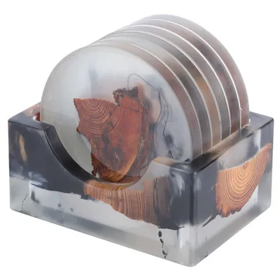 Wood Resin Coasters Pad Set (6 Pcs)