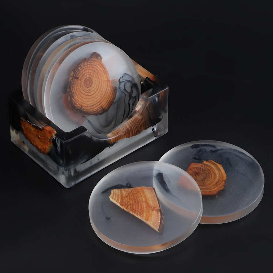 Wood Resin Coasters Pad Set (6 Pcs)
