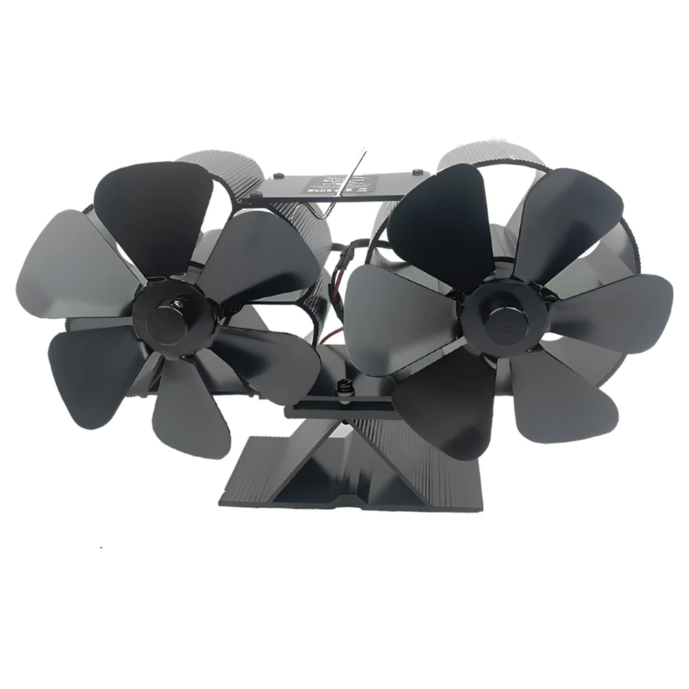 Wood Stove Fan Heat Powered Dual Silent Motors 6 Blades Non-Electric Heat Activated Fireplace Fan with Bracket and
