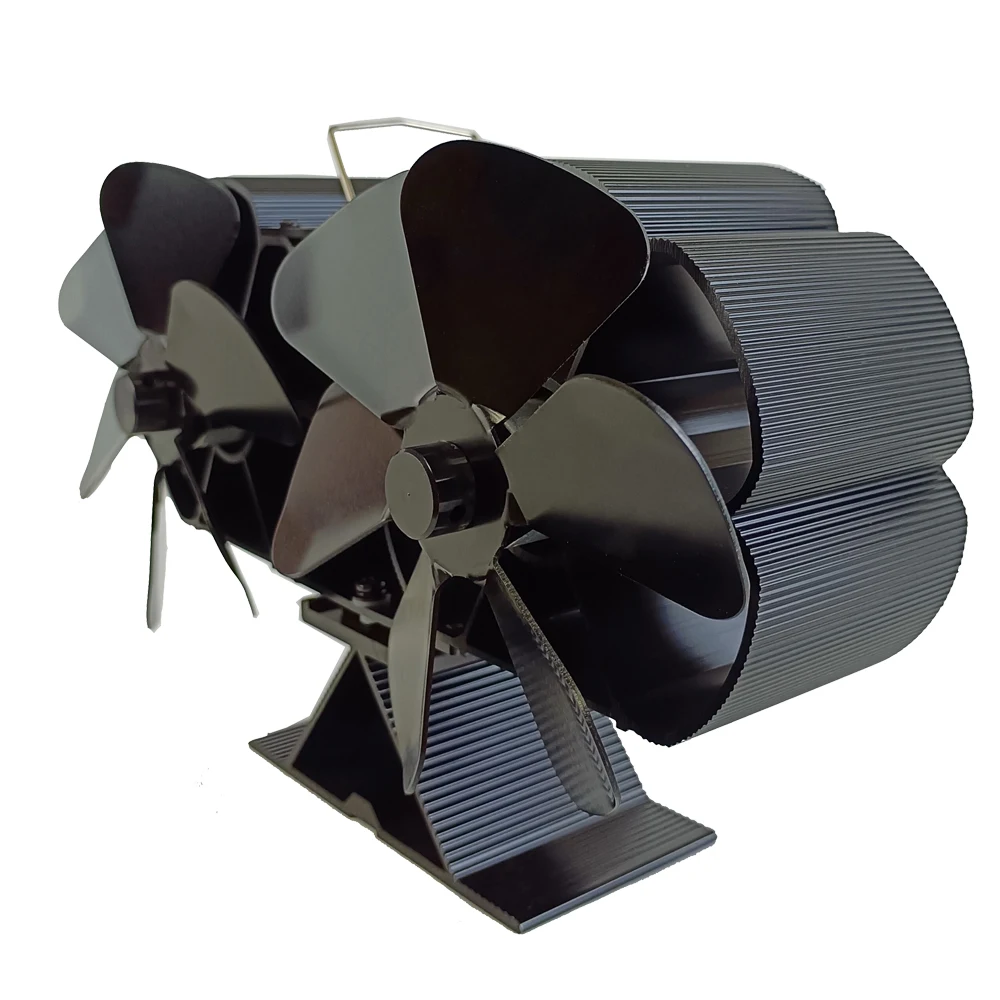 Wood Stove Fan Heat Powered Dual Silent Motors 6 Blades Non-Electric Heat Activated Fireplace Fan with Bracket and