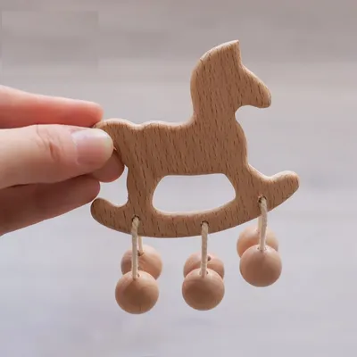 Wooden Baby Rattle Cute Baby Teether