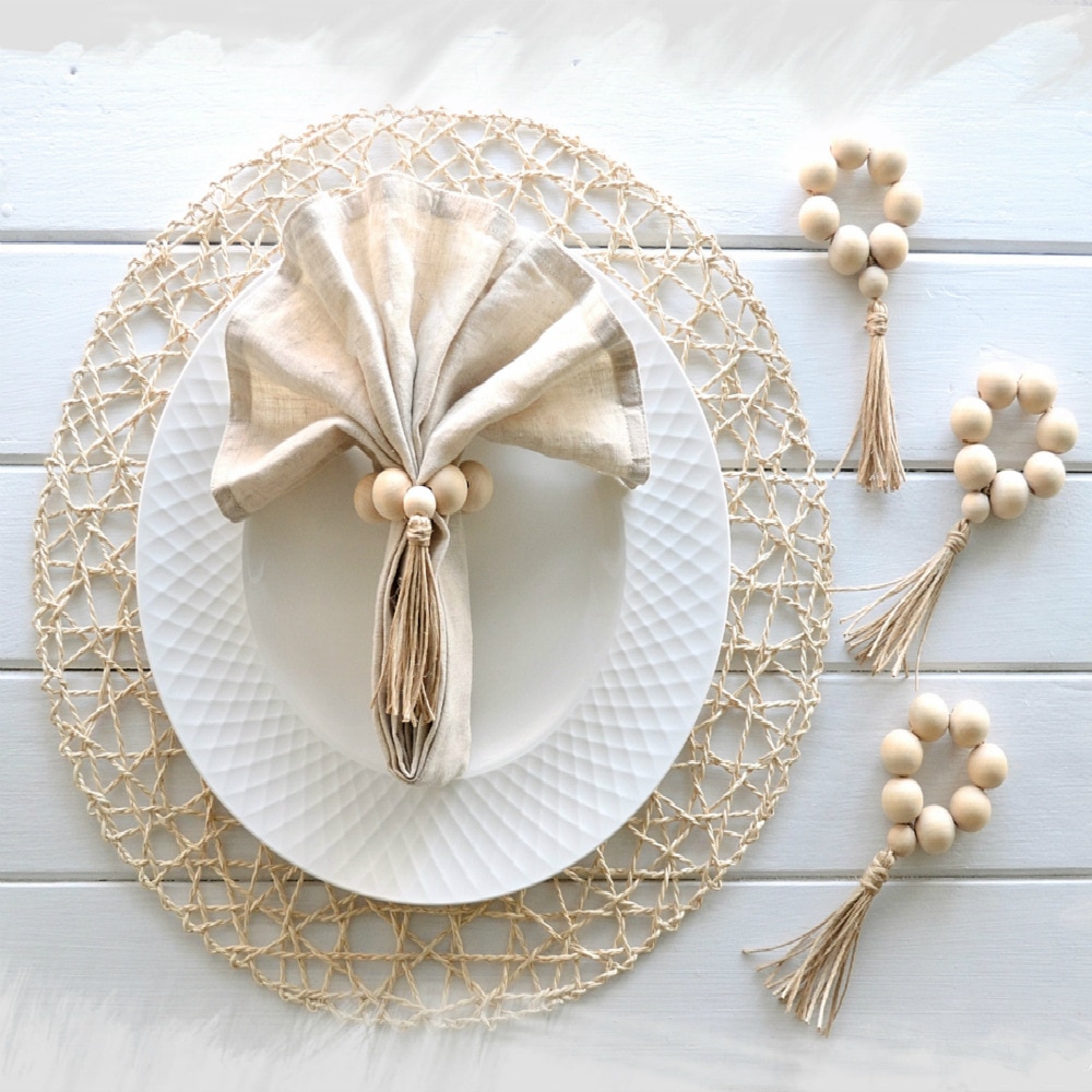 Wooden Bead Napkin Rings (6pcs)