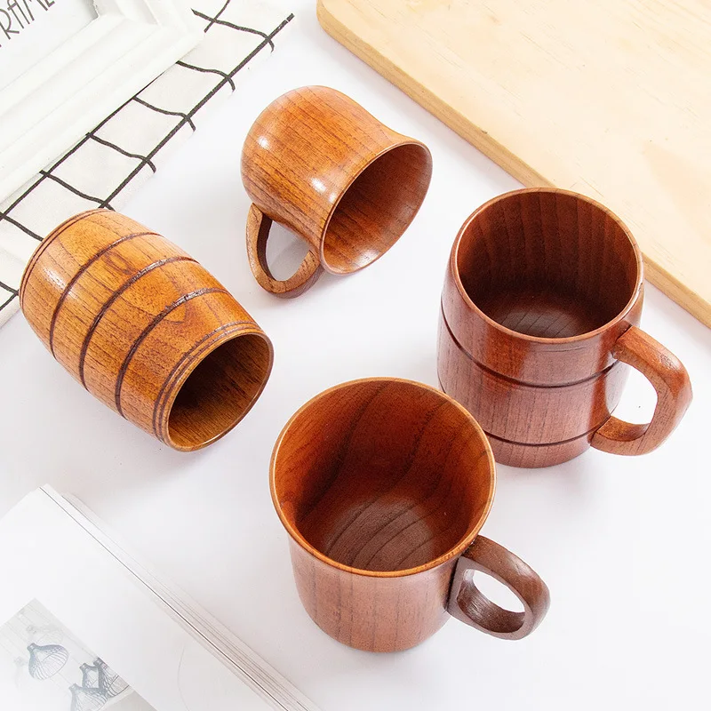Wooden Big Belly Cups Handmade Jujube Wood Handle Cups Beer Tea Coffee Milk Water Cup Kitchen Bar Drinkware for Kitchen