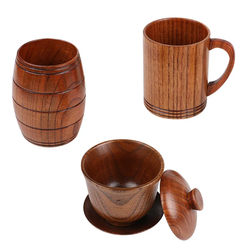 Wooden Big Belly Cups Handmade Jujube Wood Handle Cups Beer Tea Coffee Milk Water Cup Kitchen Bar Drinkware for Kitchen
