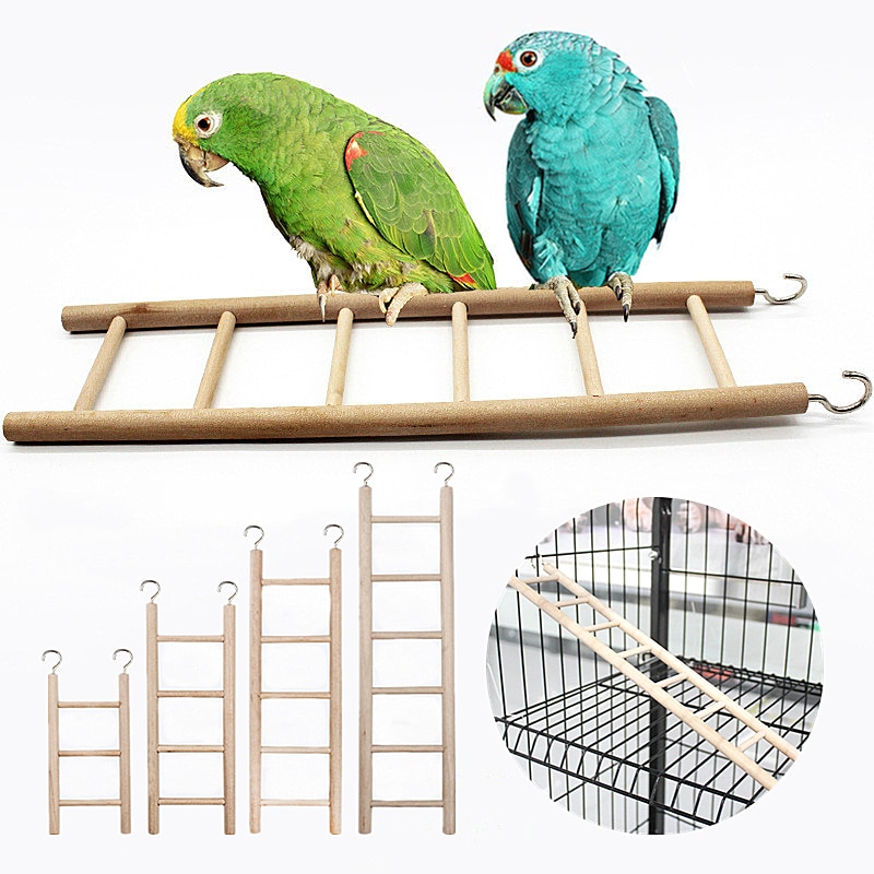 Wooden Bird Cage Ladder with Hooks