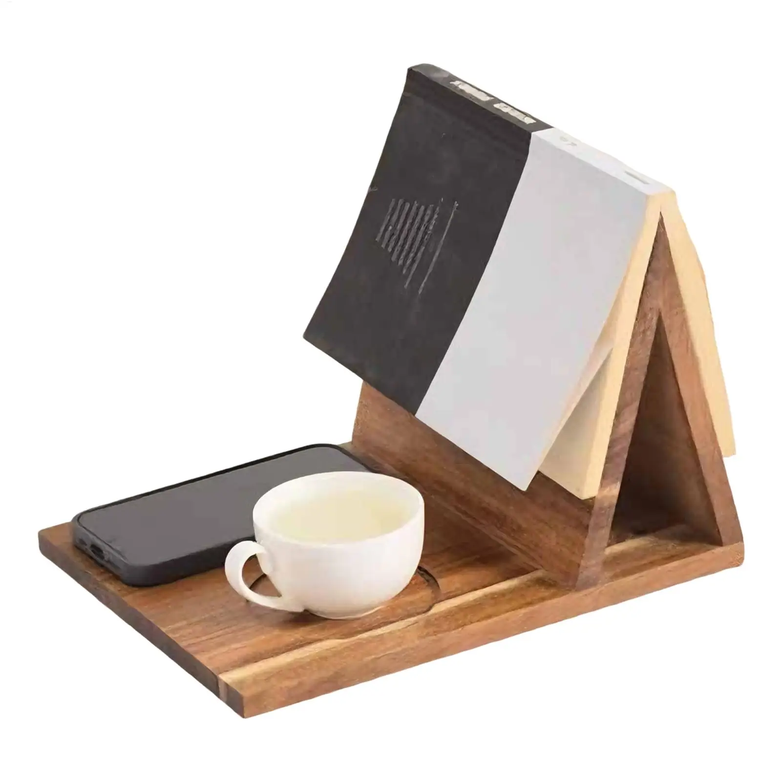 Wooden Book Stand With Drink Holder Wooden Triangle Bookmark Reading Rest with Slotted Triangle Book Stand Display Wooden Book Stand With Drink Holder Wooden Triangle Bookmark Reading Rest with Slotted Triangle Book Stand Display