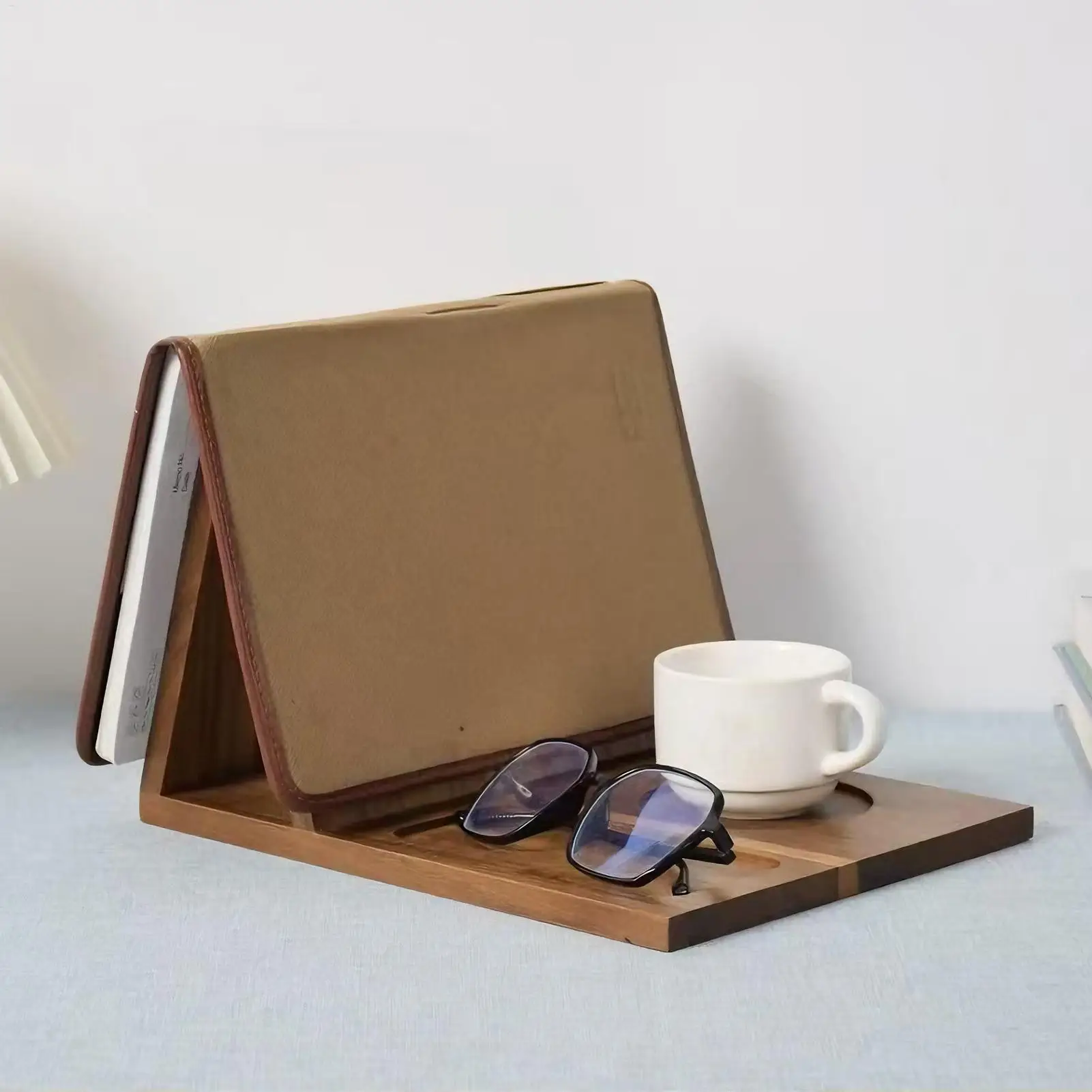 Wooden Book Stand With Drink Holder Wooden Triangle Bookmark Reading Rest with Slotted Triangle Book Stand Display Wooden Book Stand With Drink Holder Wooden Triangle Bookmark Reading Rest with Slotted Triangle Book Stand Display