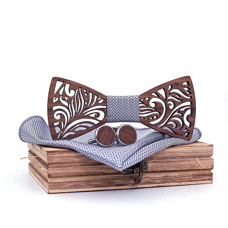 Wooden Bow Tie Mens Hanky Set Wooden Bow Tie Mens Hanky Set