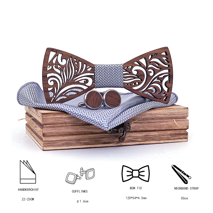 Wooden Bow Tie Mens Hanky Set Wooden Bow Tie Mens Hanky Set