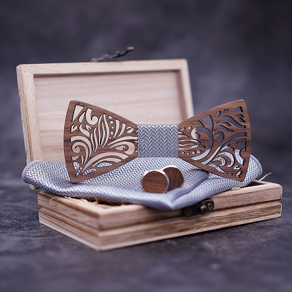 Wooden Bow Tie Mens Hanky Set Wooden Bow Tie Mens Hanky Set