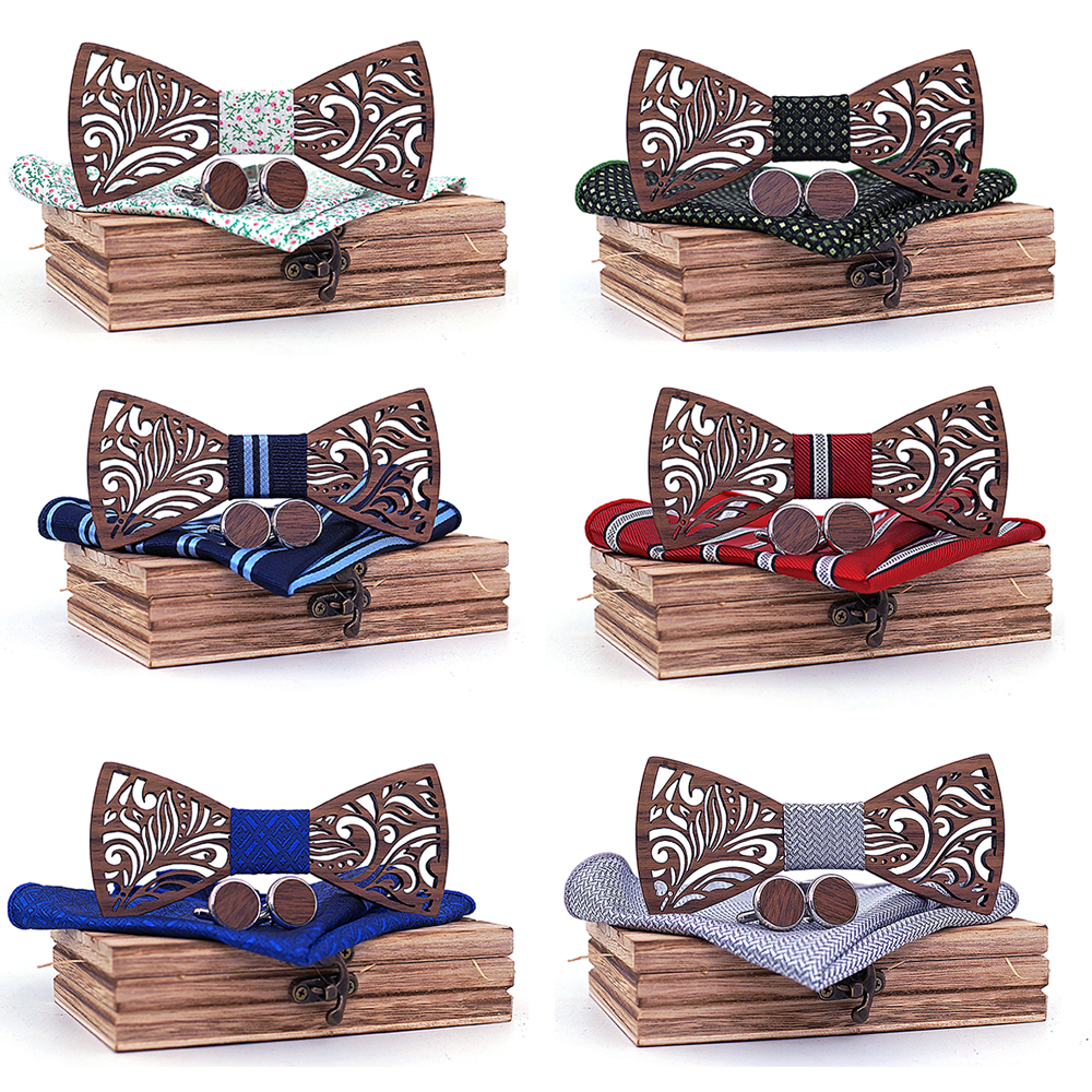 Wooden Bow Tie Mens Hanky Set Wooden Bow Tie Mens Hanky Set