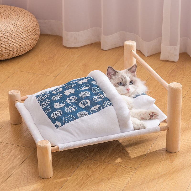 Wooden Cat Bed with Blanket Wooden Cat Bed with Blanket