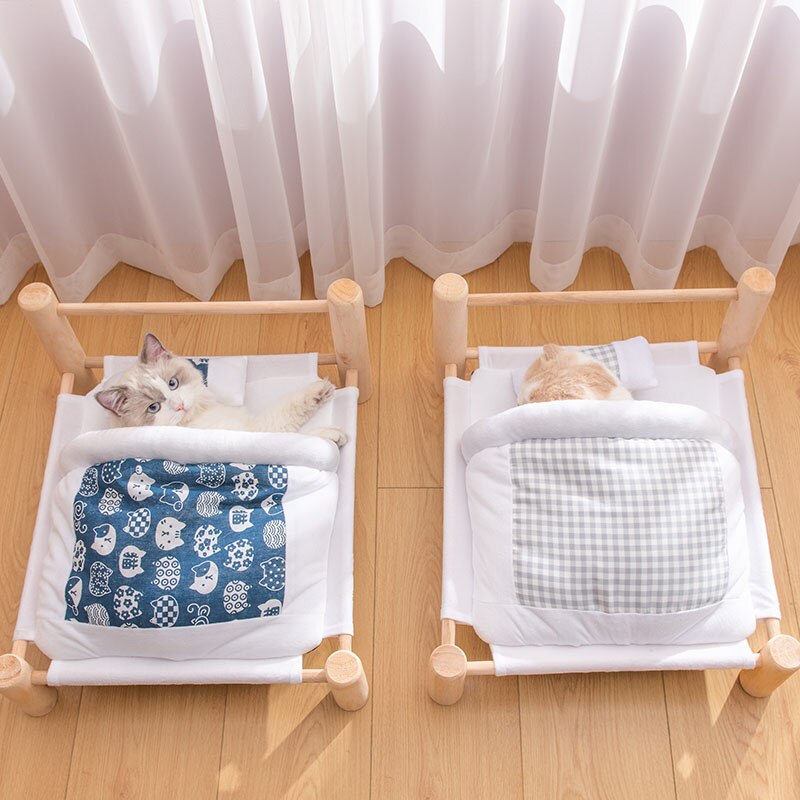 Wooden Cat Bed with Blanket Wooden Cat Bed with Blanket