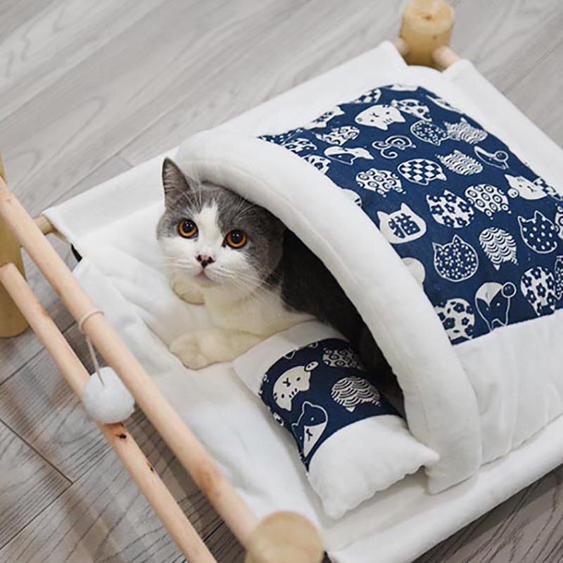 Wooden Cat Bed with Blanket Wooden Cat Bed with Blanket
