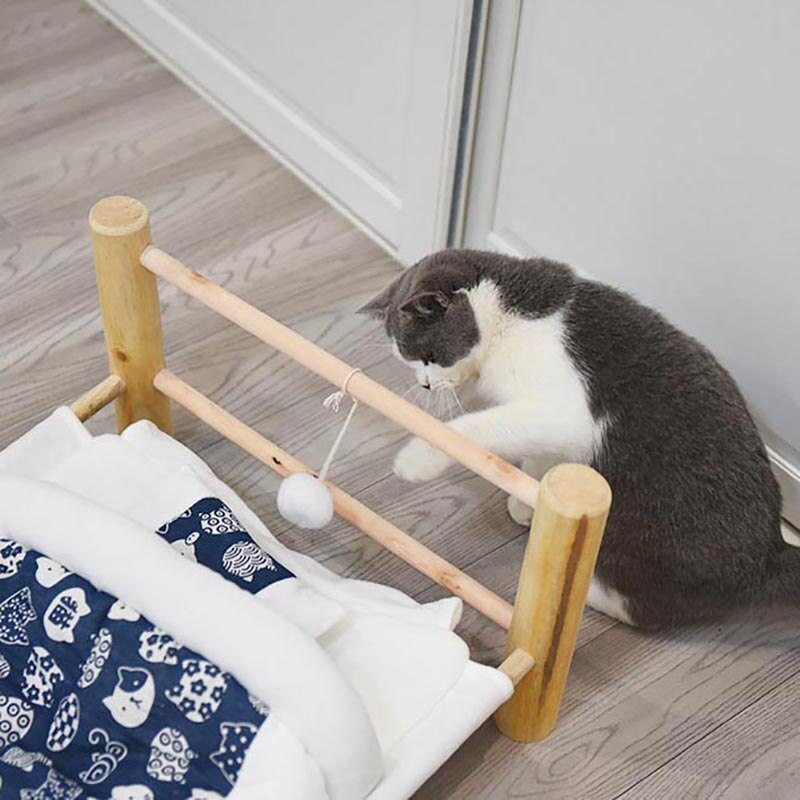 Wooden Cat Bed with Blanket Wooden Cat Bed with Blanket