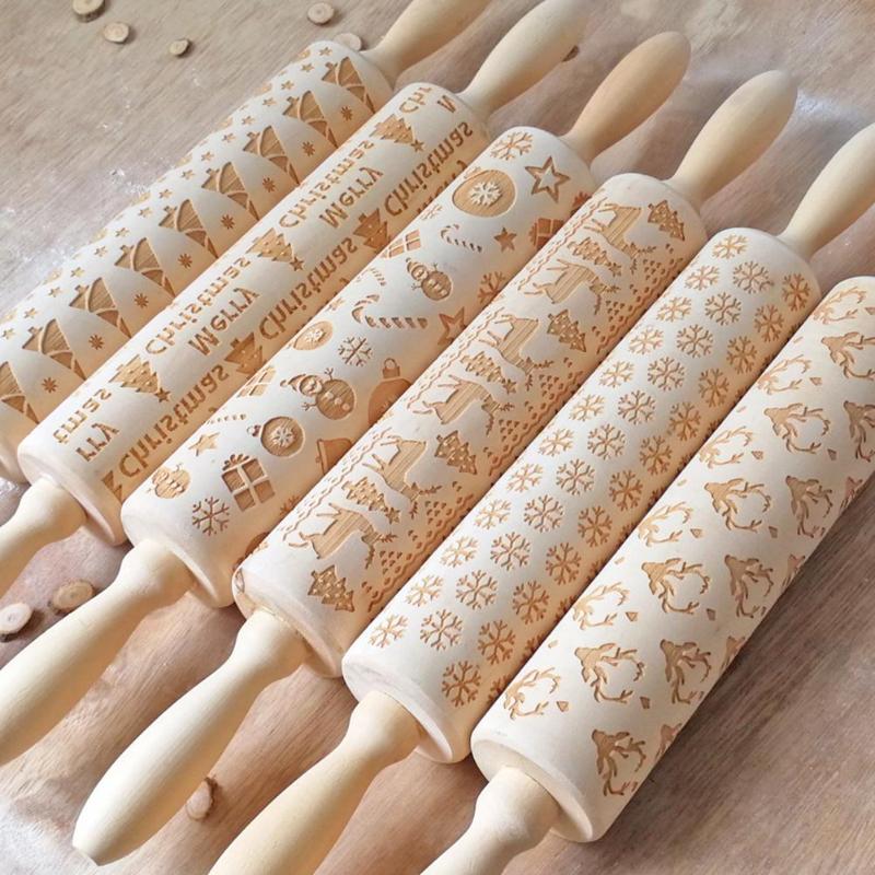 Wooden Christmas Embossed Rolling Pin Wooden Christmas Embossed Rolling Pin