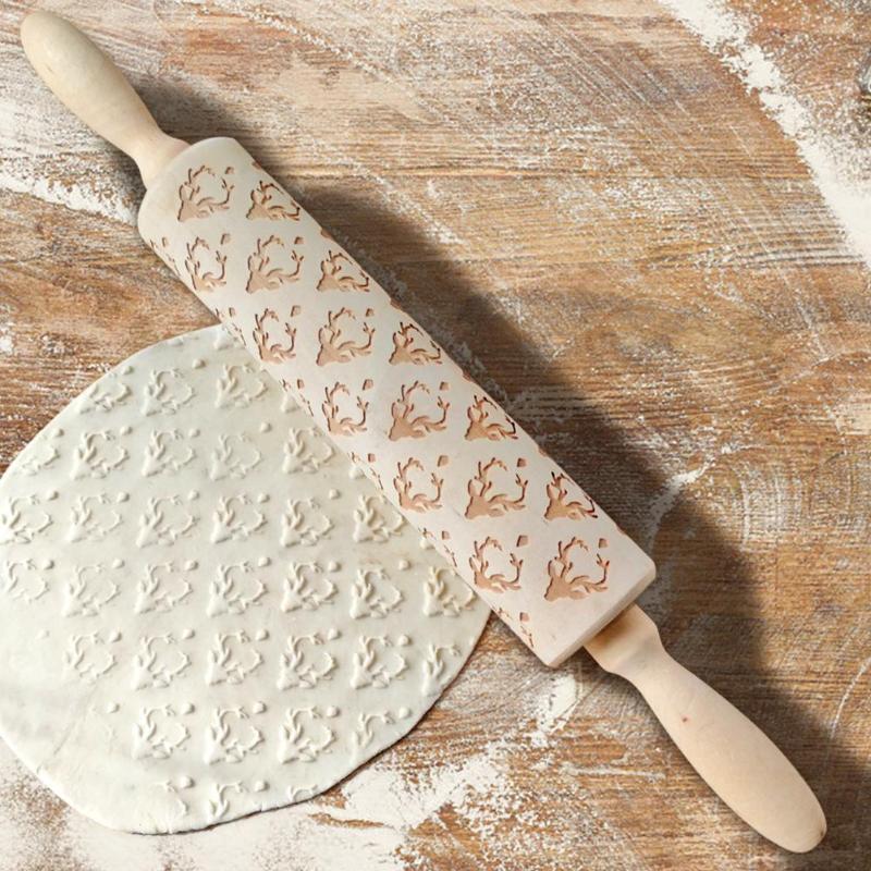 Wooden Christmas Embossed Rolling Pin