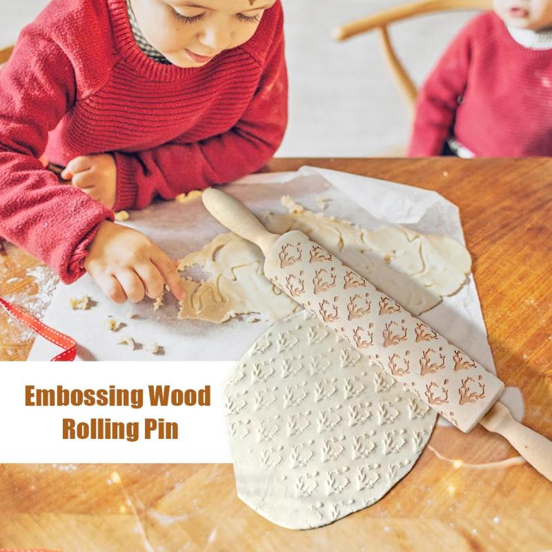 Wooden Christmas Embossed Rolling Pin