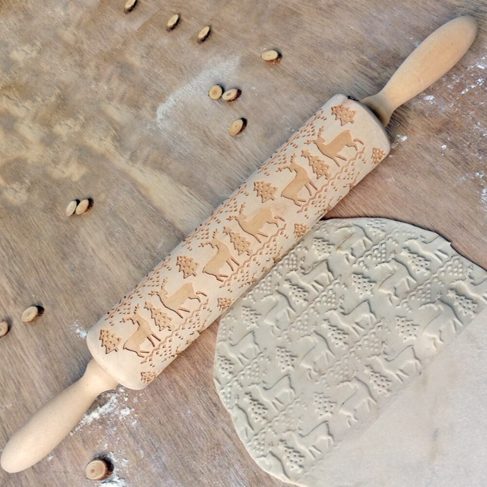 Wooden Christmas Embossed Rolling Pin