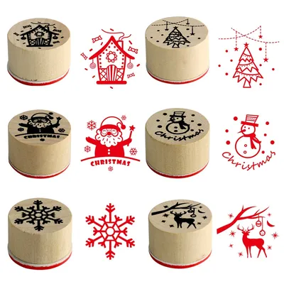 Wooden Christmas Rubber Stamps (6 pcs)