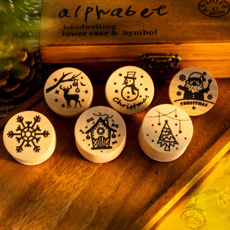 Wooden Christmas Rubber Stamps (6 pcs)