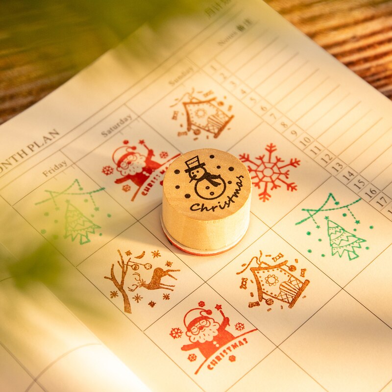 Wooden Christmas Rubber Stamps (6 pcs)