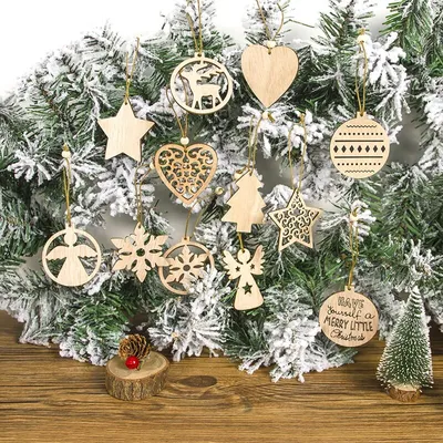 Wooden Christmas Tree Ornaments (12 pcs)