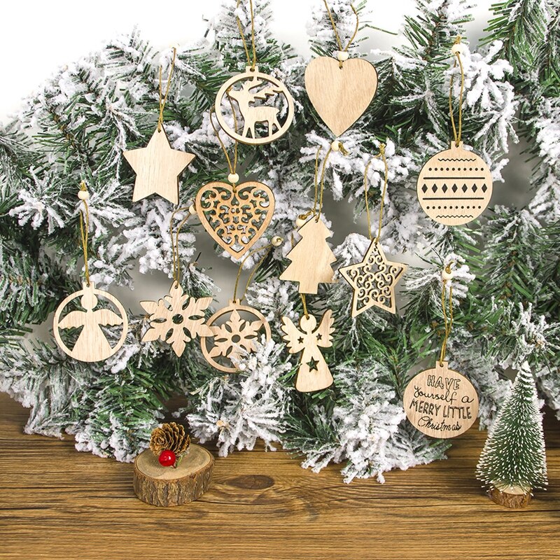 Wooden Christmas Tree Ornaments (12 pcs)