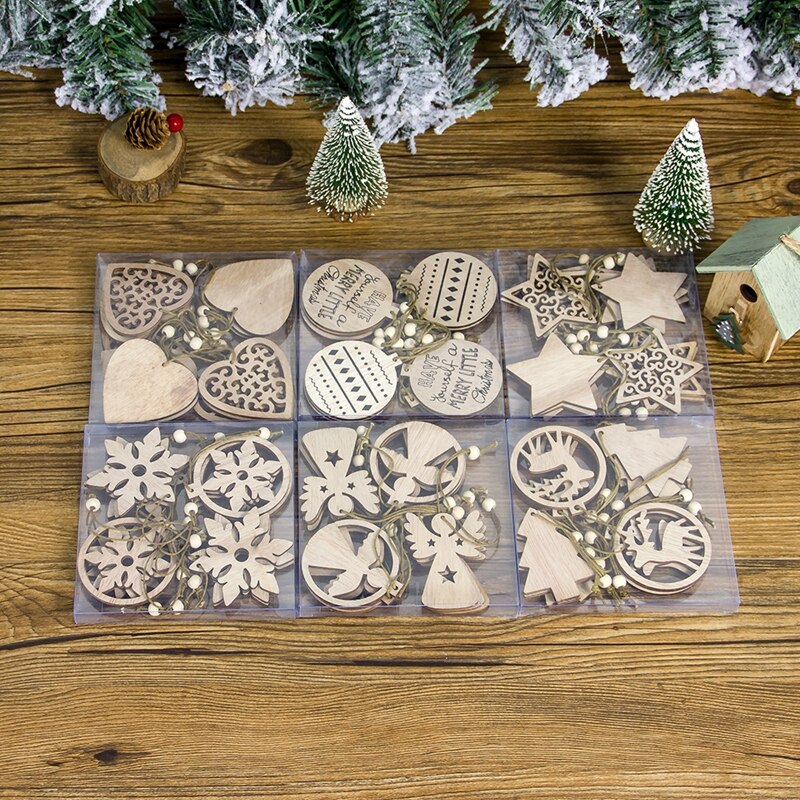Wooden Christmas Tree Ornaments (12 pcs)
