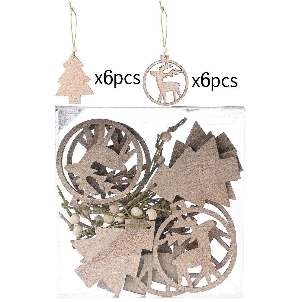 Wooden Christmas Tree Ornaments (12 pcs)