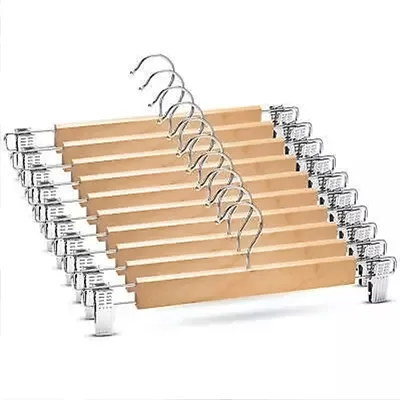 Wooden Clip Hangers Pants Holder (10 Pcs) Wooden Clip Hangers Pants Holder (10 Pcs)