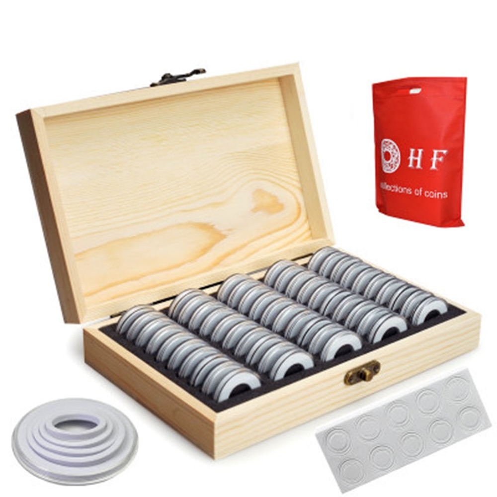 Wooden Coin Box with 50 Coin Cases