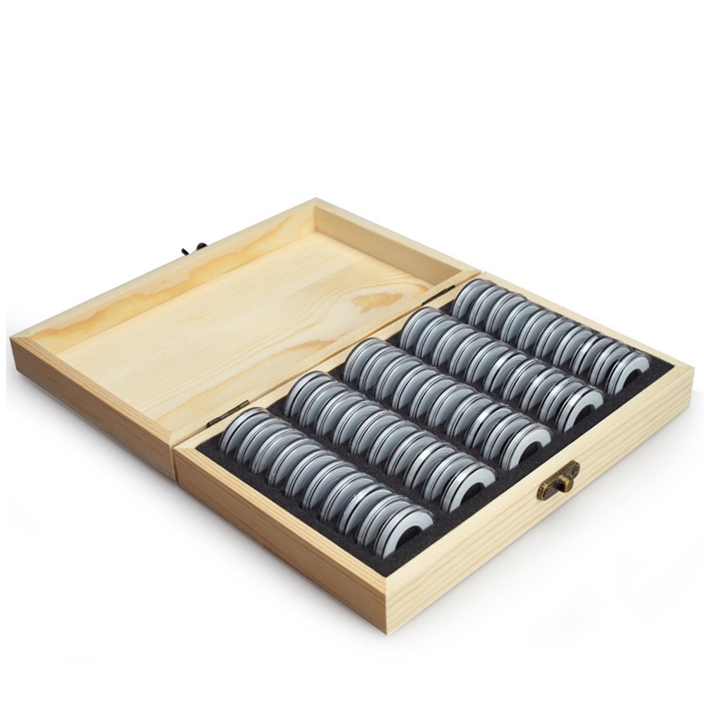Wooden Coin Box with 50 Coin Cases