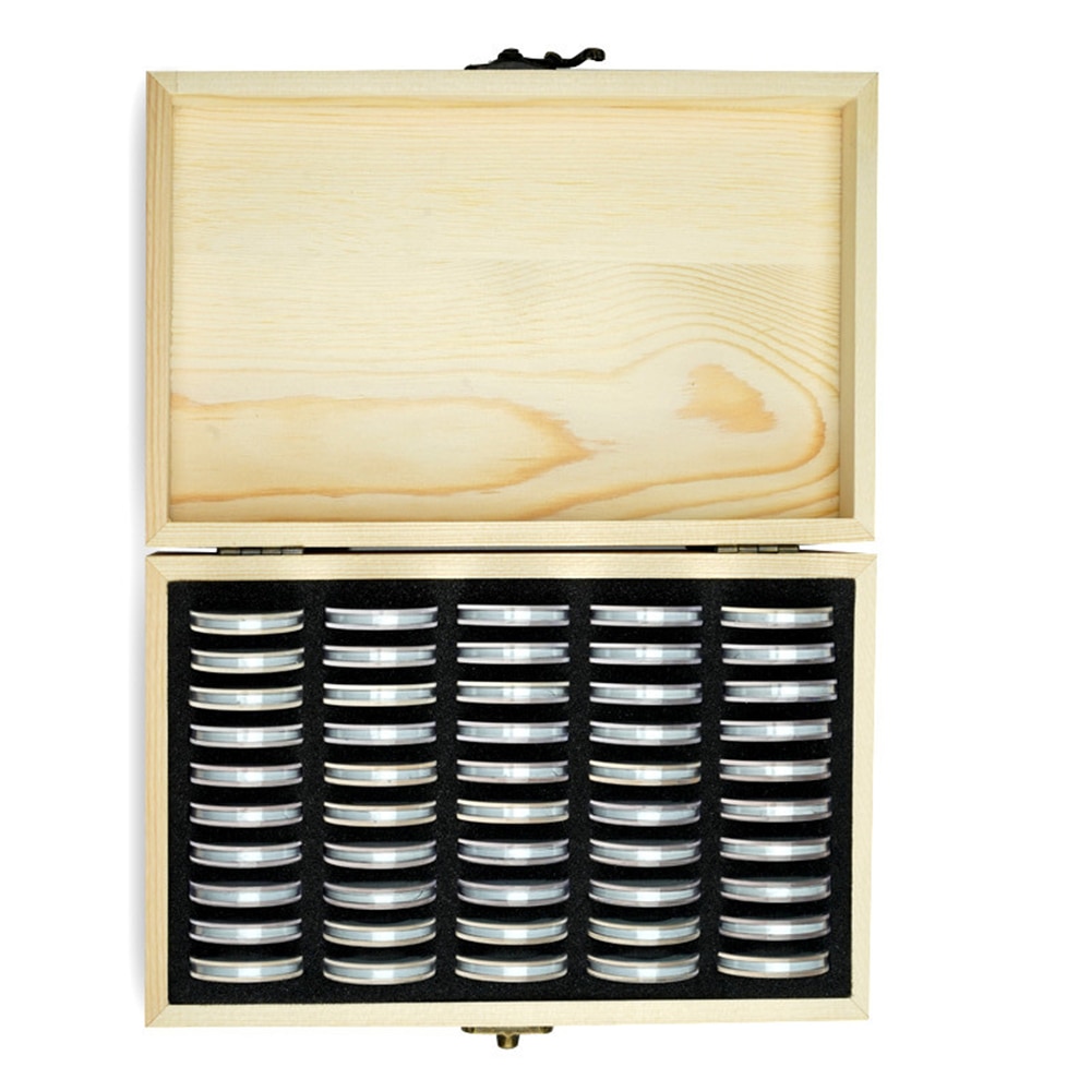Wooden Coin Box with 50 Coin Cases