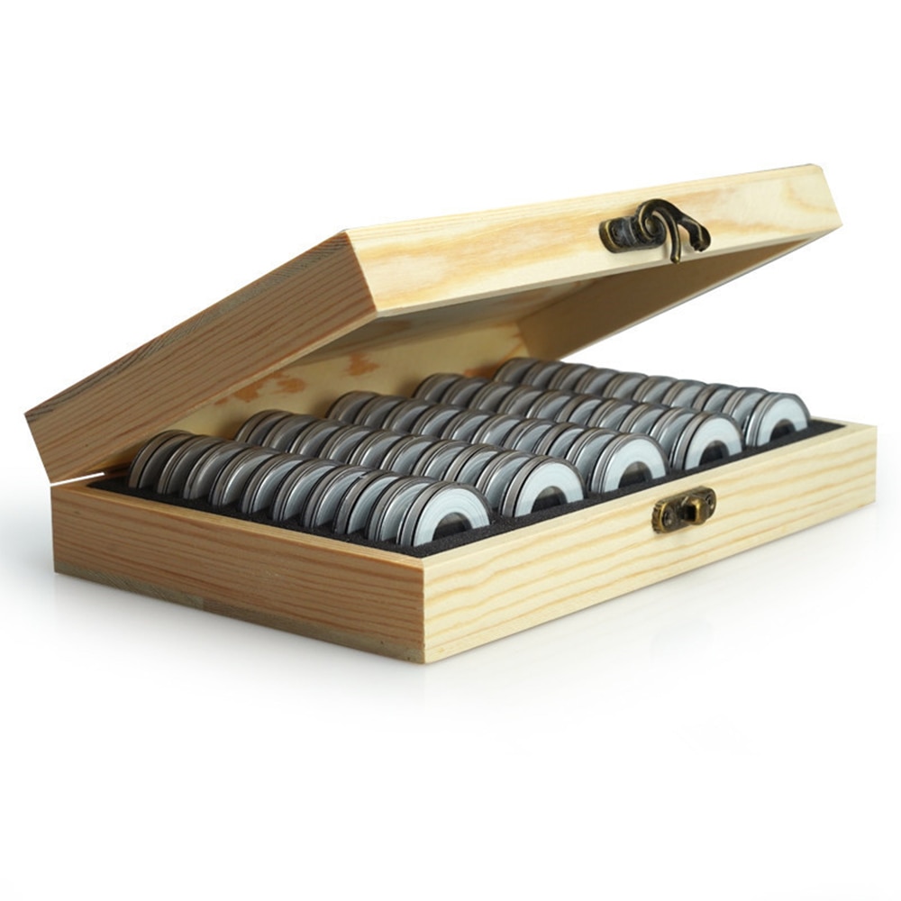Wooden Coin Box with 50 Coin Cases