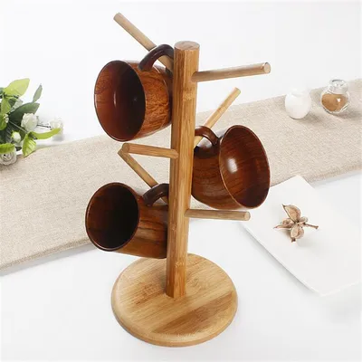 Wooden Cup Holder 6-Hook Rack Wooden Cup Holder 6-Hook Rack