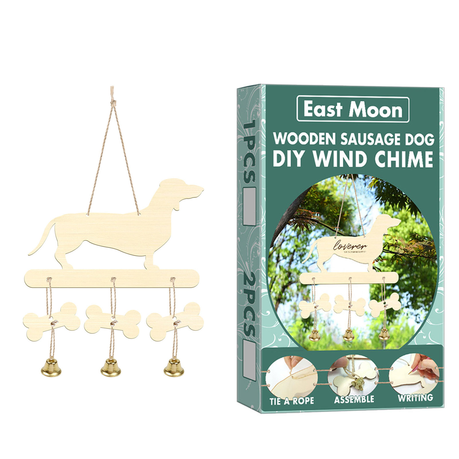 Wooden Dachshund Wind Chime Decor