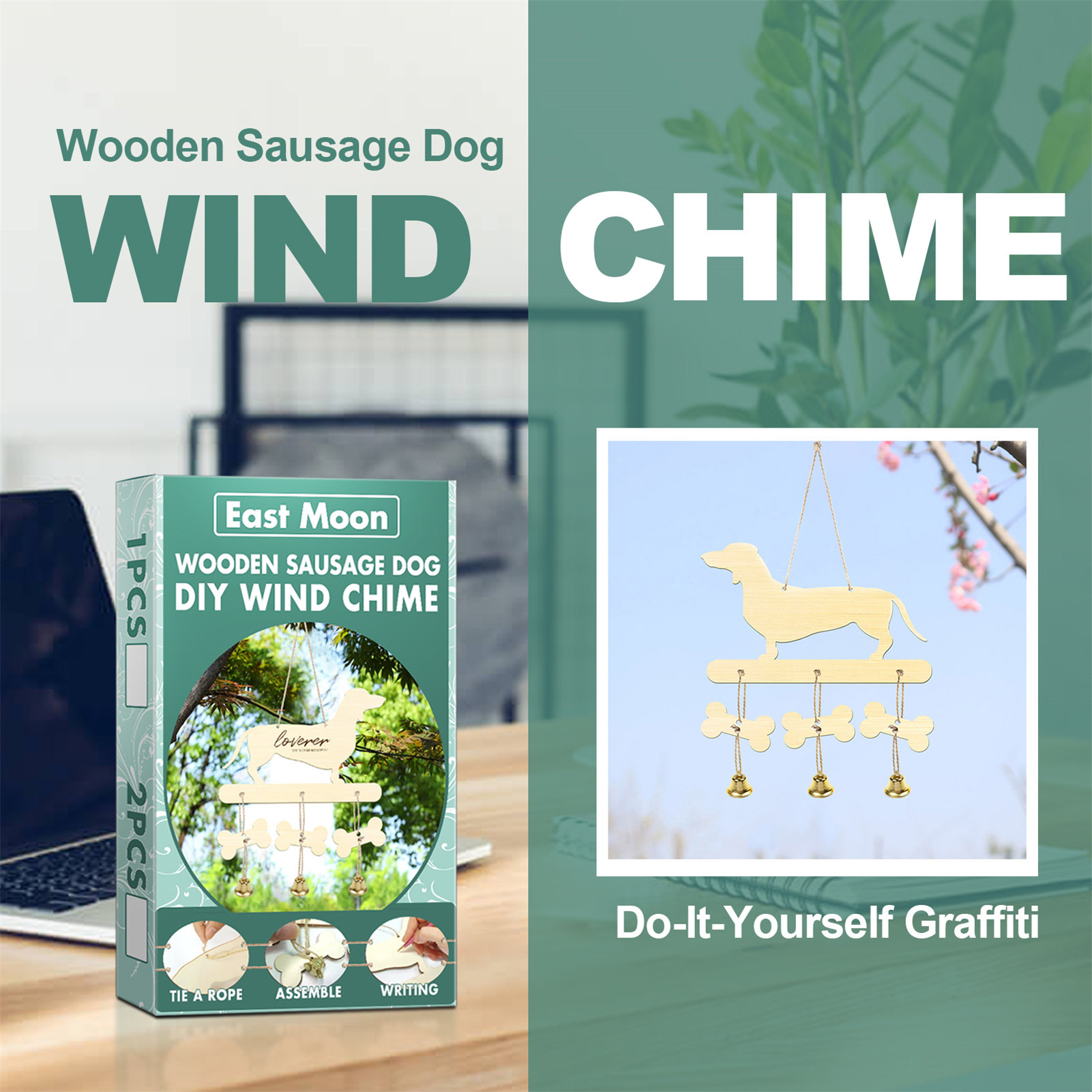 Wooden Dachshund Wind Chime Decor