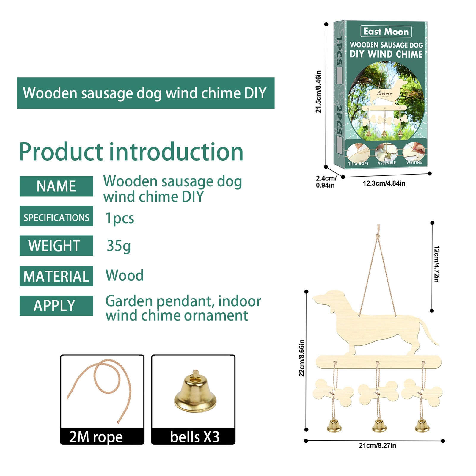 Wooden Dachshund Wind Chime Decor